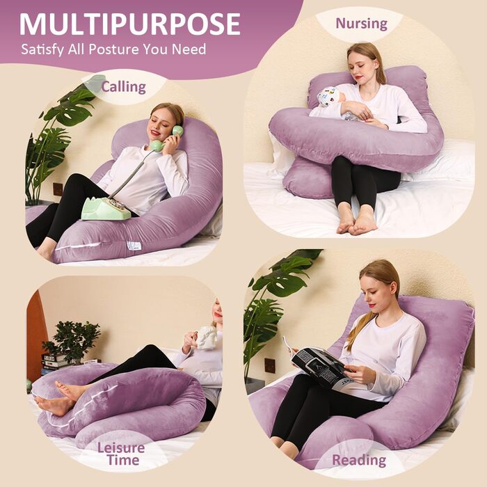 Подушка для вагітних Chilling Home J-подібної форми, подушка для тих, хто спить на боці, подушка для годування, велика подушка для підтримки, подушка для жінок та тих, хто спить на боці (рожевий, сірий)