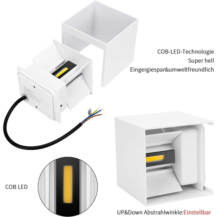 LED-стінні світильники LEDMO 4 шт. для внутрішнього та зовнішнього використання, регульований світловий потік, тепле біле світло, IP65, вологостійкі, чорні
