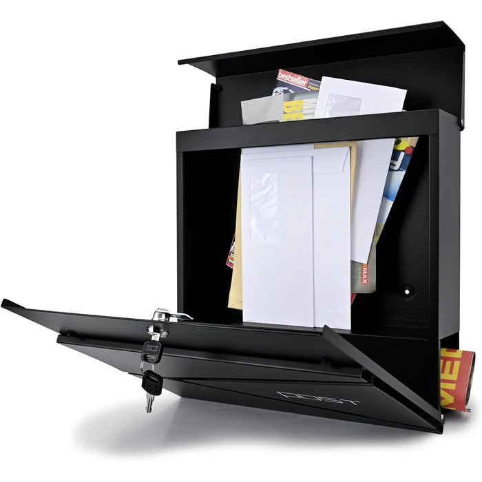 Поштовий ящик Verda з газетницею, нержавіюча сталь, антрацит, 2 ключі - дизайнерський настінний ящик з прихованим замком