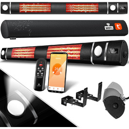 Інфрачервовий обігрівач KESSER® 3000W з LED-підсвічуванням та Wi-Fi, для тераси, кафе, бару, з пультом керування та захисним чохлом. Настінний кварцовий обігрівач (Чорний)