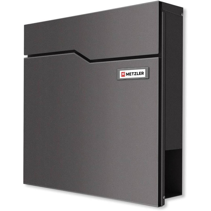 Поштова скринька Metzler Hoffmann з табличкою для імені та відділенням для газет – металева, порошково-пофарбована, стійка до погодних умов (Колір: Сріблястий блиск DB703)