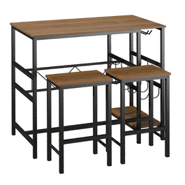 HOMCOM Bar Table Set with 2 Bar Stools, 3-Piece Kitchen Counter Table Set with Small Footprint, Steel, 108x60x95 cm in Natural and Black