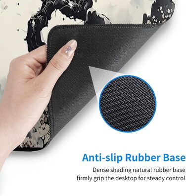 Килимок для миші для геймінгу, чорний, з принтом Канагава, великий, 80 x 30 см, нековзна гумова основа, водонепроникний, з прошитими краями, для геймінгу, офісу, дому