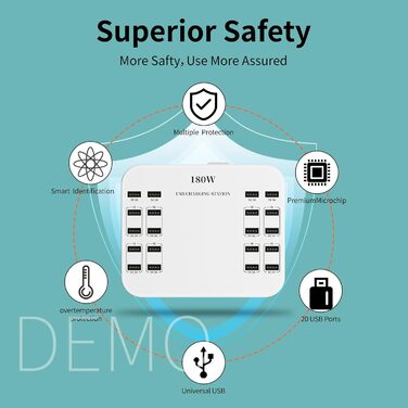 USB-зарядний пристрій 20 портів, портативна станція швидкої зарядки для iPhone, iPad, Samsung, Google, Xiaomi, Huawei та інших пристроїв