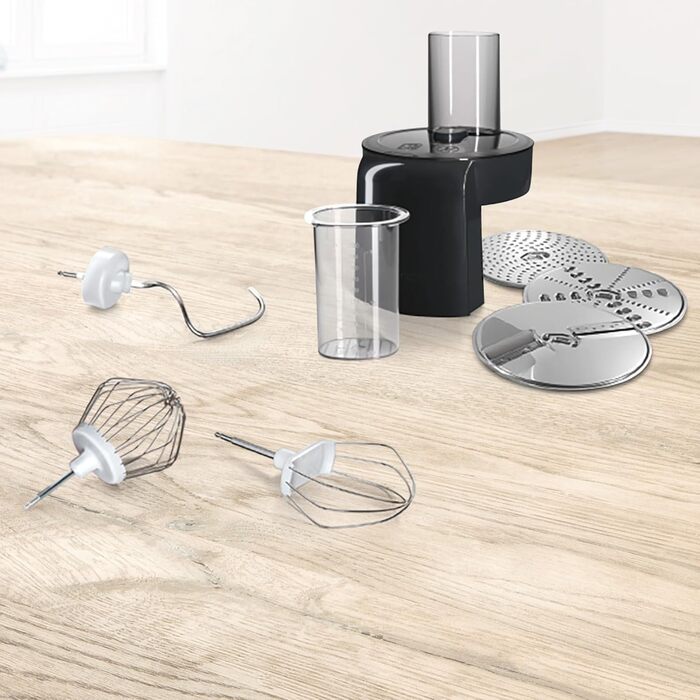Bosch Kitchen Machine Series 2 MUMS2EB01, Stainless Steel Bowl 3.8 L, Planetary Mixer, Dough Hook, Beaters and Whisk (Stainless Steel), Food Processor Attachment, 3 Discs, 700 W, black