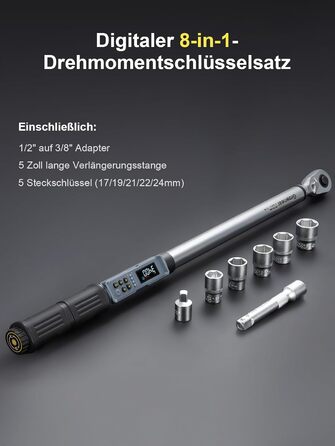 Цифровий шуруповерт з моментом, 2.66-53.1 In-lbs/ 1/4'' Drive, 17-340Nm, з індикатором крутного моменту, звуковим сигналом та LED-дисплеєм, 27 в 1