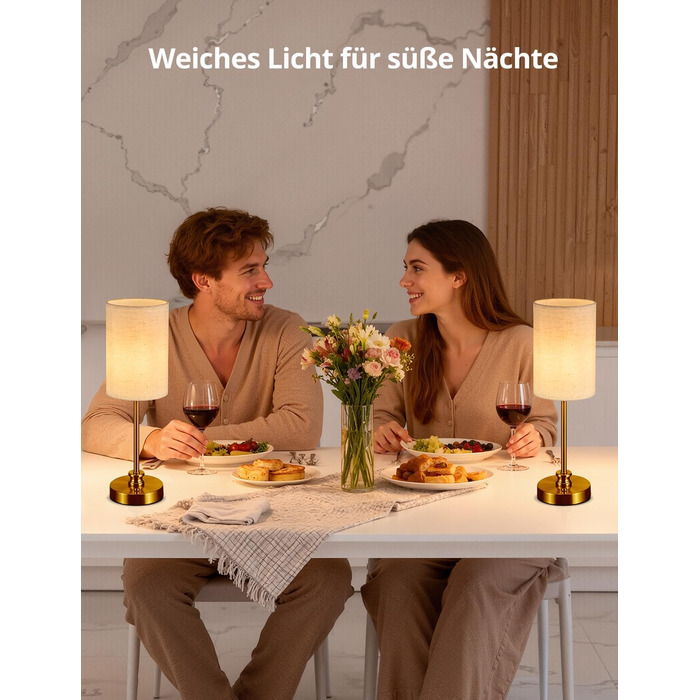 Настільна лампа Bojim 2 шт. Retro LED з USB зарядкою, регульоване освітлення, тканинний абажур, металевий корпус, для спальні та вітальні