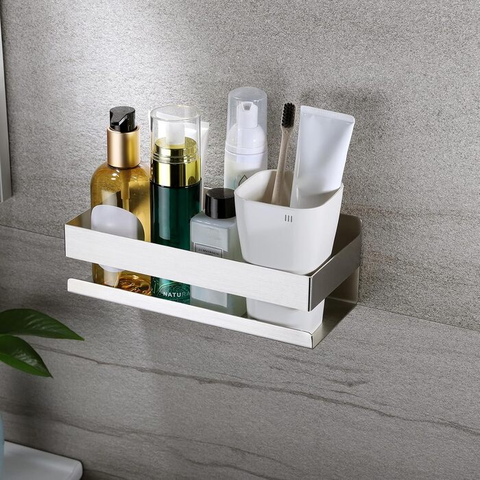 Турнічок для душу YIGII з полицями - кутовий, з нержавіючої сталі, чорний, 4 яруси, без свердління, з тримачем для зубних щіток, регульований 63.5–290 см (Матове срібло)