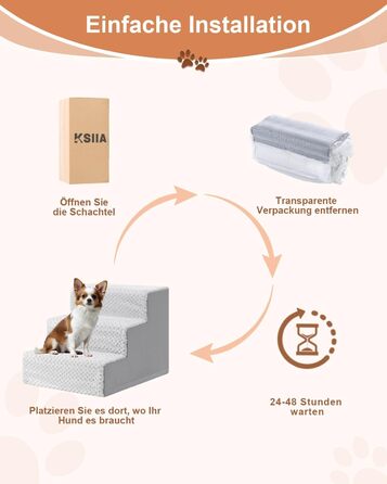 Східці для собак KSIIA, 44 см, знімний та миючий чохол, для котів та літніх собак, протиковзкі, для ліжка/софи (сірий, 3.0, 45x38x33 см)