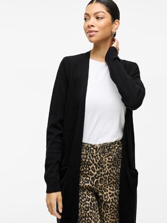 Жіночий кардиган Vila Viril Longline XXL чорний (Black) - в'язаний подовжений жакет