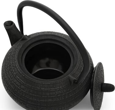 Bredemeijer Blue Flat Asia Teapot 1.1 Liter Cast Iron - Asia Cast Pot with Stainless Steel Tea Filter (200x160x115, Black)