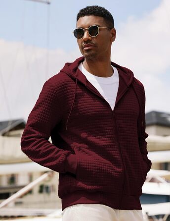 Світшот JMIERR для чоловіків з капюшоном, з довгим рукавом, в стилі вафлі, з блискавкою та кишенями (червоний, M)