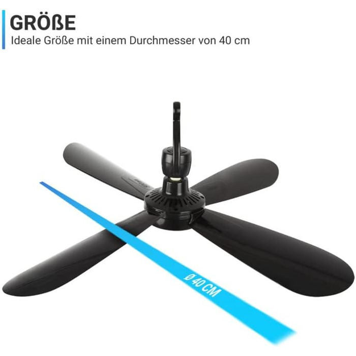 Мобільний стельовий вентилятор Bestlivings, білий, діаметр 40 см, 5м кабель, з вимикачем, 220V-240V, 5W