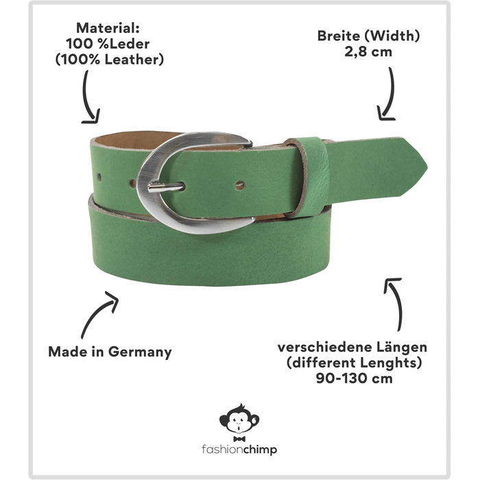 Жіночий шкіряний ремінь fashionchimp Basic (Німеччина), срібляста пряжка, ширина 2.8 см, розмір 95/BW80