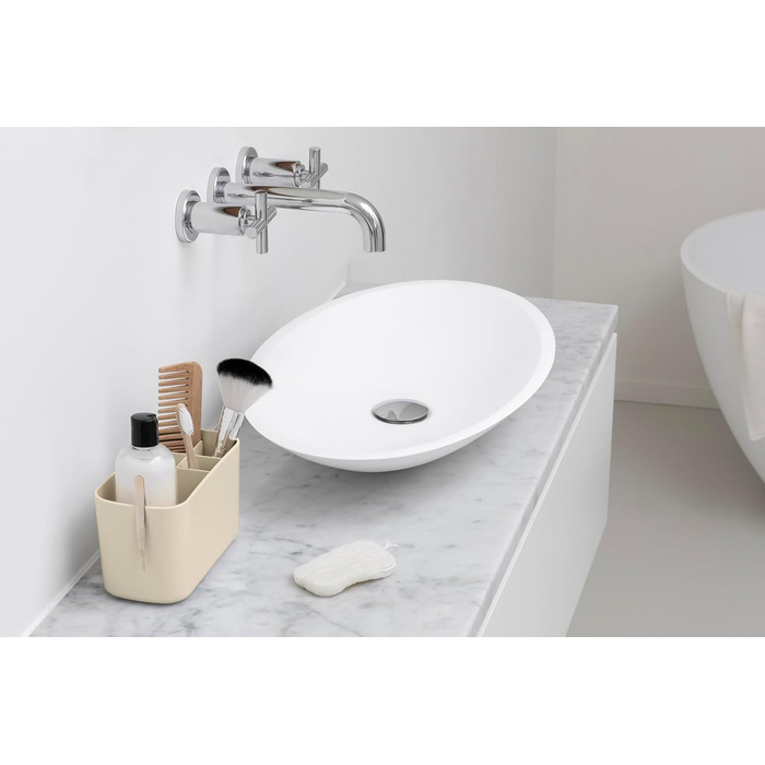 Полиці для ванної Brabantia Renew Soft Beige, підставка для раковини, тримач для зубних щіток, нековзна, корозійностійка, легко миється, 19,7x9,8x11 см
