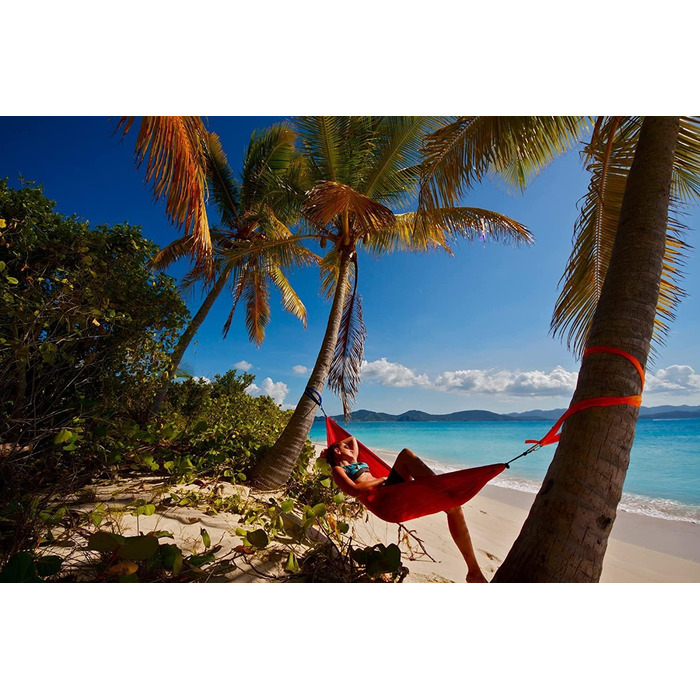 Гамак подвійний ENO DoubleNest Print Berge zum Meer, сірий/червоний, для 1-2 осіб - легкий кемпінговий гамак