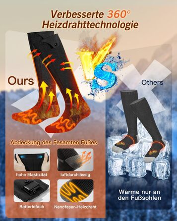 Гріючі шкарпетки 2026 Upgraded, 5000mAh*2, 3 режими нагріву, 360° нагрів, чорні, для жінок та чоловіків, для катання на лижах, полювання, походів