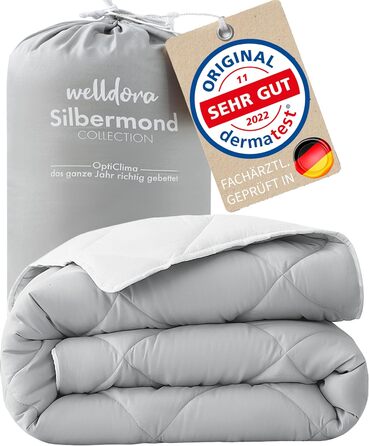 Welldora OPTICLIMA Allergy Bed Comforter 220x240 | Clinically Tested | Oeko-Tex Certified in Germany | All-Season Comforter for Summer & Winter | Reversible Comforter Silver Gray-White | Premium Quilted Comforter One-Piece All-Season Comforter 220 x 240 cm