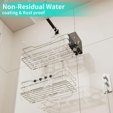 Настінна поличка для душу HapiRm з 4 гачками - регульована, для шампуню та мила, нержавіюча сталь (Sand Nickel)