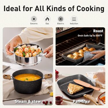 Набір каструль та сковорідок DishDelight 30 предметів з антипригарним покриттям, гранітне покриття, з кришками, зелений (чорний)