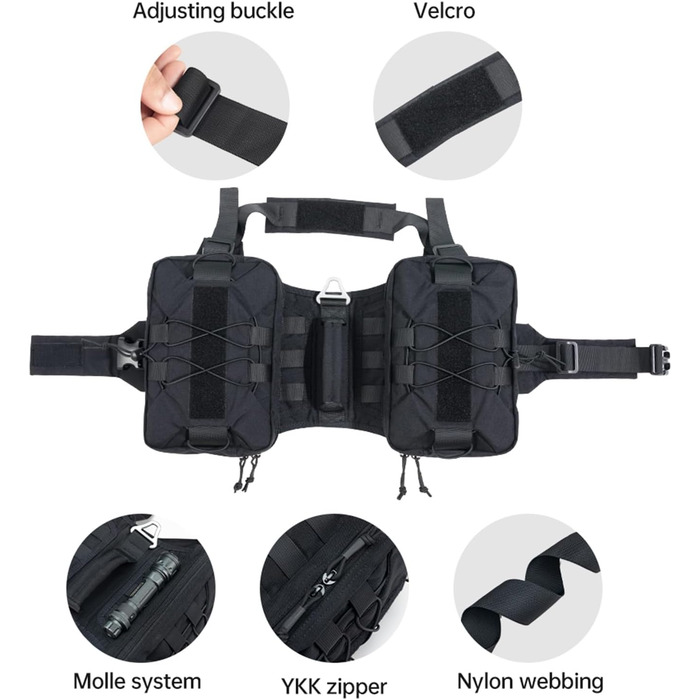 Рюкзак для собак великих та середніх порід: зручний рюкзак-переноска для подорожей, кемпінгу та хайкінгу з двома місткими бічними кишенями (чорний, L)