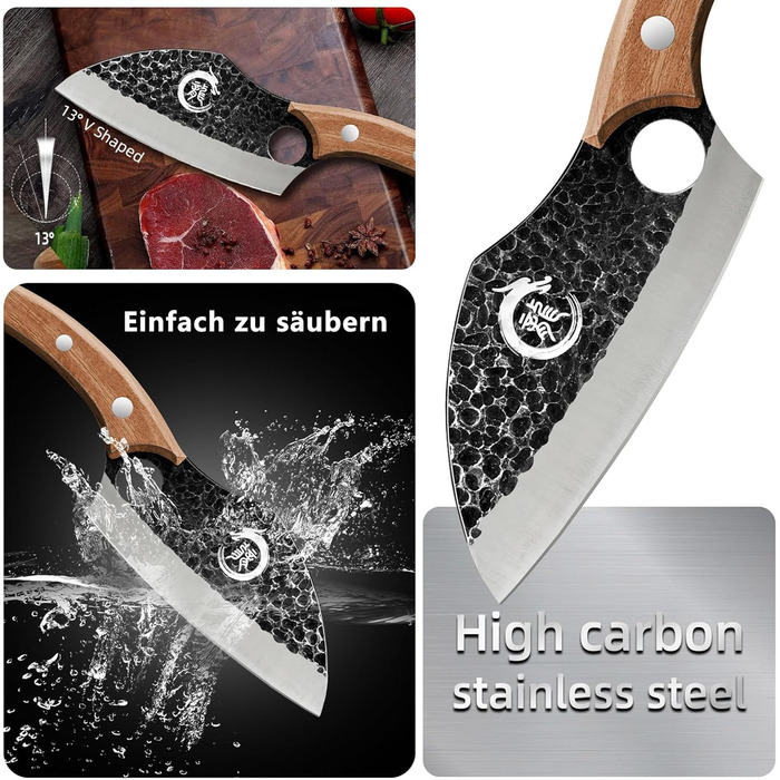 Кухонний ніж шеф-кухаря Plys 20см: професійний ніж з вуглецевої сталі з ергономічною ручкою