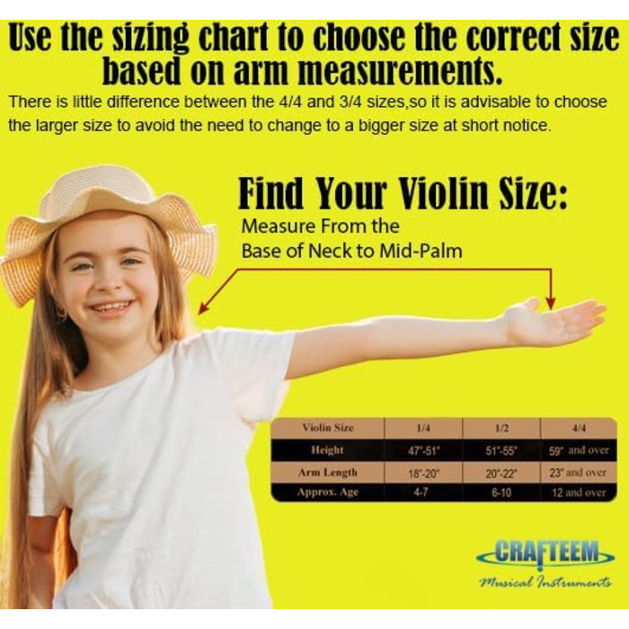 Скрипка Crafteem 1/4 для початківців, дітей та дорослих, чорна, ручне виготовлення, з 5 кольоровими гриф-стрічками