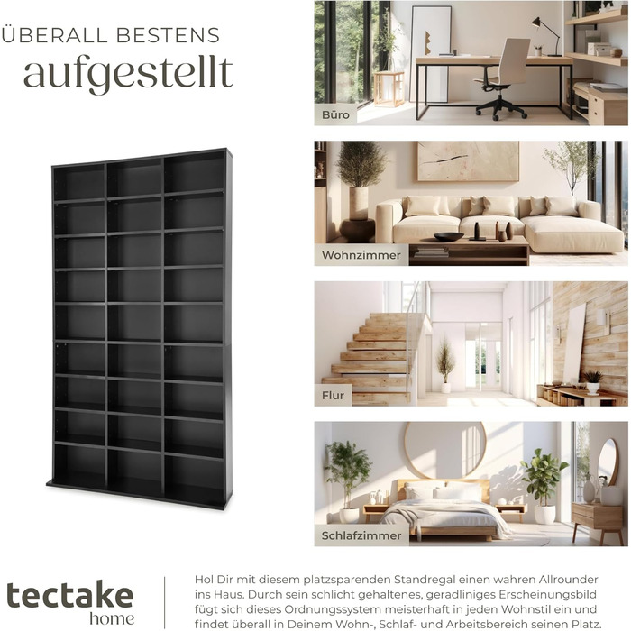 tectake Regal Storage, open shelf cabinet standing for CDs, DVDs, as a bookcase, room divider, stand or display case for collections and hobbies - black