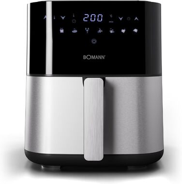 Аерофритюрниця Bomann XXL 5 л, нержавіюча сталь, електрична фритюрниця з цифровим дисплеєм, 8 програм, 360° циркуляція повітря, модель 2024, чорна