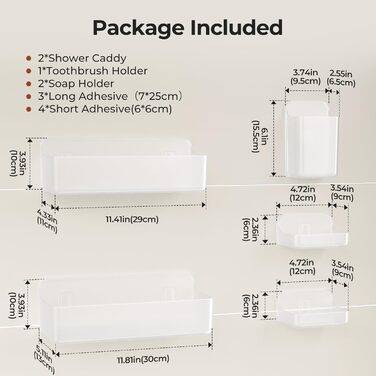 Rust-free, no-drill shower shelf Orimade, 5-piece shower rack, large capacity, clear no-drill bathroom shelf