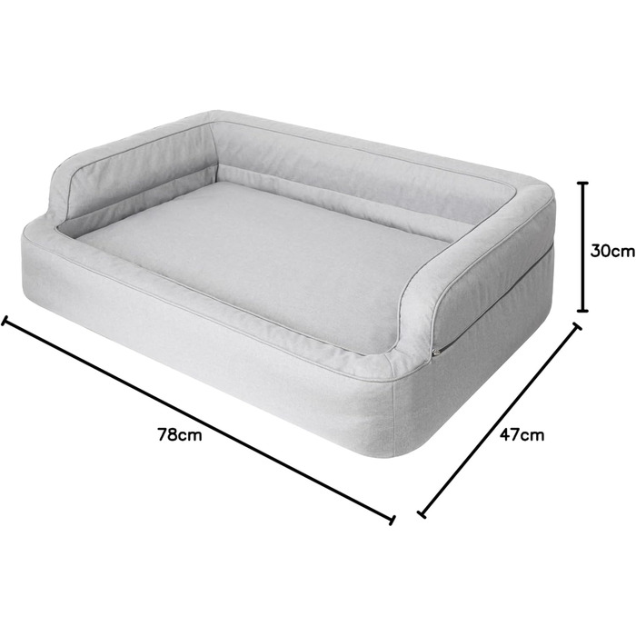 Dog bed, pet furniture, cat bed, removable cover, dog basket, dog cushion, dog lounger, sleeping places, dog sofa, XL: 96x62 cm (1: 78x47 cm, Ash)