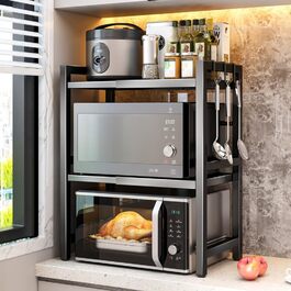 Розширювана полиця для мікрохвильової печі, органайзер для кухні, підставка для фритюрниці, 3 яруси, чорний