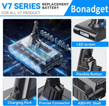 Замінний акумулятор V7 6.0Ah для пилососів Dyson V7 Animal, Cord-Free, Extra, Fluffy, Mattress, Motorhead, SV11, Trigger+ Pro Car+Boat + 3 фільтри