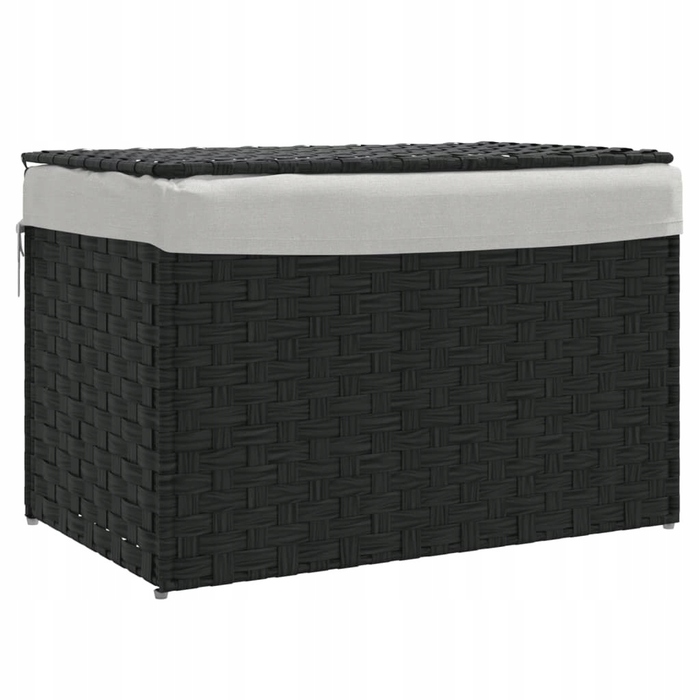 Кошик для прання VidaXL з кришкою, поліротанг, чорний, 55,5x35x34 см