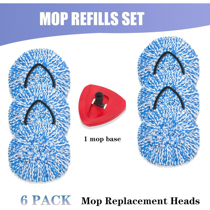 EasyWring Replacement Mop Head Refill for 1 Bucket System, Spin Mop Replacement Heads, compatible with Triangle Spin Mop – Microfiber Mop Easy Clean Floor Head Mop with 1 Spin Mop Base (blue)