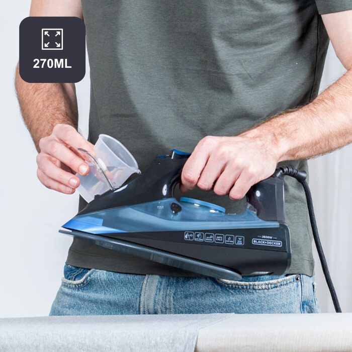 Праска Black+Decker Blau BXIR2200E з парою, 2200 Вт, пластик, 370 мл, 2600 Вт, 150 г/хв