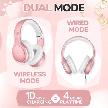 Дитячі Bluetooth навушники JoySpark з мікрофоном, рожеве золото, 60 годин роботи, Bluetooth 5.4, Type-C, обмеження гучності 85/94 дБ