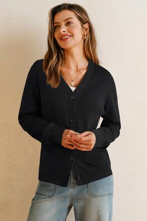 Жакет Arach Cloz з вовняної суміші: легкий кардиган V-подібного вирізу, елегантний, короткий рукав, з ґудзиками, повсякденний топ (чорний, L)