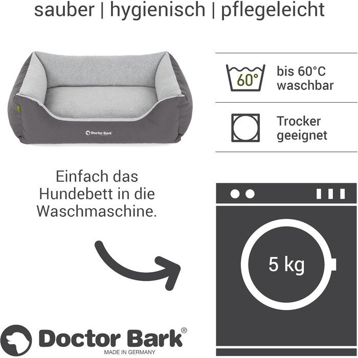 Ліжко для собак Doctor Bark Kleine Hunde - М'яке та зручне ліжечко для собак, миється, зносостійке, пухнасте - Зроблено в Німеччині, GreenLabel (S - 74x55 см, Сірий)