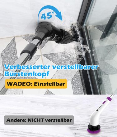 WADEO Electric Cleaning Brush, 17-in-1 Electric Cleaning Brush with Replaceable Brush Heads and Adjustable Handle, Electric Scrub Brush for Bathroom, Kitchen, Car, Tiles, Floor (Black)