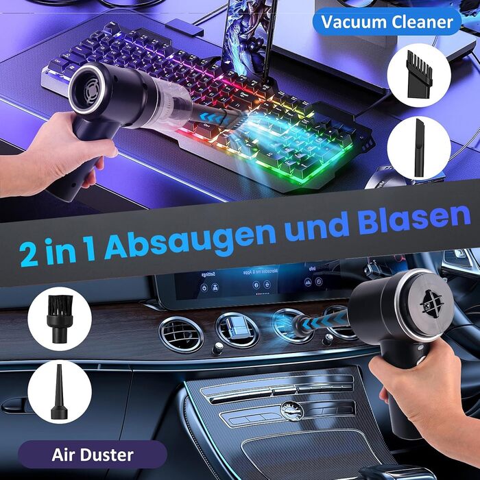Бездротовий ручний пилосос 2-в-1 для авто, дому та кухні, 15000PA, 120W, чорний