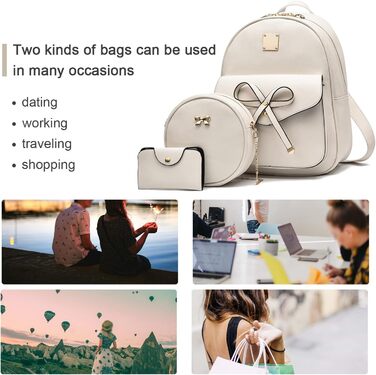 Жіночий рюкзак з PU шкіри: стильний щоденний рюкзак для подорожей, школи, роботи. Набір сумок (білий 03)