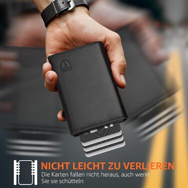 Чоловічий гаманець TEEHON з RFID захистом, відділенням для монет, 7 відділень для карток та ID-вікном, шкіряний, чорно-помаранчевий