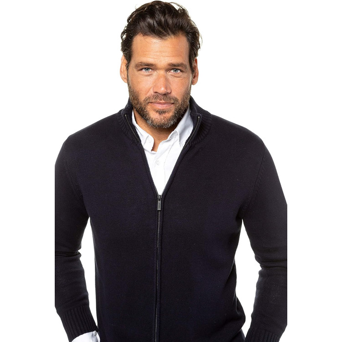 Чоловічий кардиган JP 1880 з коміром-стійкою та блискавкою, великі розміри L-8XL, темно-синій (717032)
