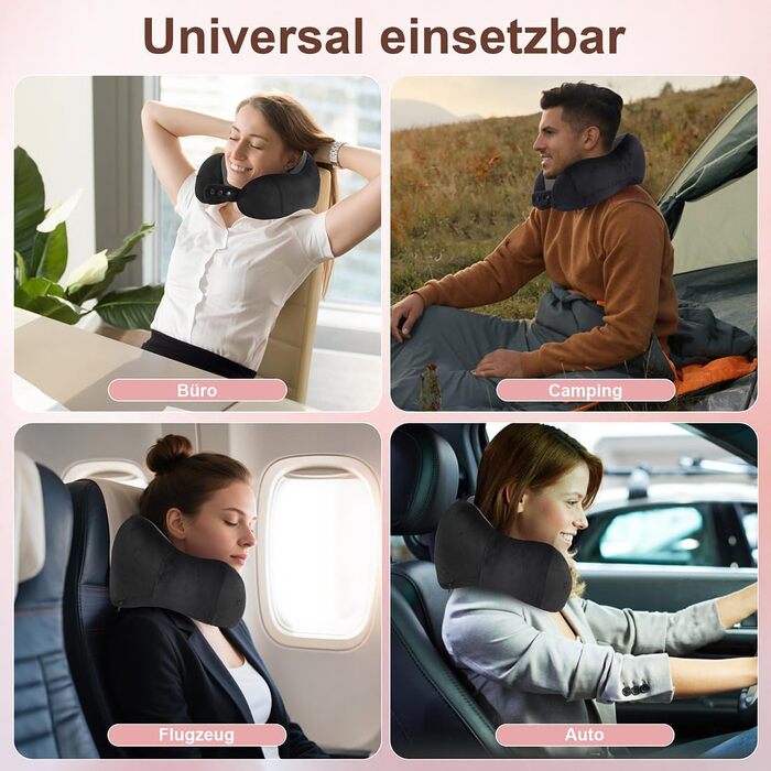 Подушка для шиї в літак та авто з ефектом пам'яті (Memory Foam), набір для подорожей зі маскою для сну, берушами та сумкою, чорна