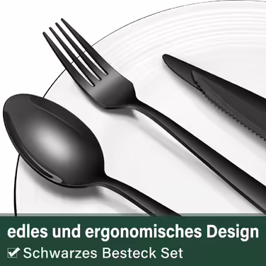 36-Piece Stainless Steel Cutlery Set with Steak Knives Black, Cutlery Set for 6 People, Elegant Dining Cutlery Set with Knife, Fork, and Spoon, Table Cutlery for Home/Party/Restaurant, Dishwasher Safe