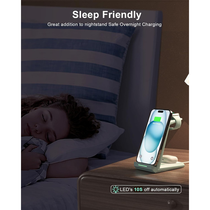 Бездротова зарядка 3-в-1 для Apple Watch, iPhone та AirPods Pro (білий/зелений)