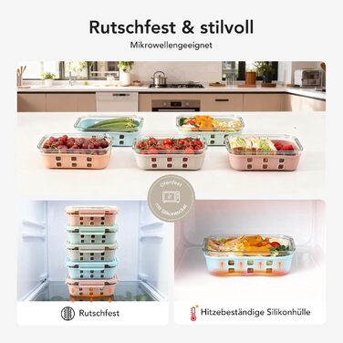 Скляні контейнери для зберігання їжі з кришками набір (meal prep) - герметичні, для мікрохвильовки, духовки, морозилки та посудомийної машини, для сім'ї, офісу, кухні, кольорові