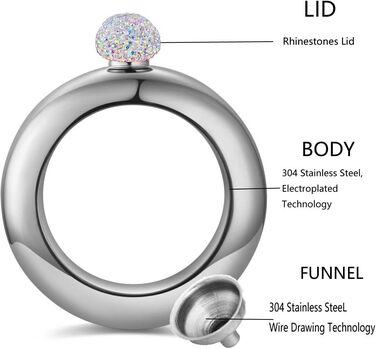 Набір флакончиків Qingo з браслетом, перстнем та флаконом, креативний нержавіючий сталь, 304 сталь, 100 мл, чорний з кришкою зі стразами (рожевий з кришкою зі стразами)