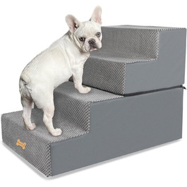 Non-slip Dog Stairs for Small Dogs 3-Step, Dog Stairs/Ramp for Bed and Sofa made of High-Density Foam, Pet Stairs with Removable, Washable Cover and Non-Slip Bottom, 45x40x34cm (4 Steps)
